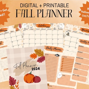 2024 Fall Digital Planner, Holiday Planner, Personalized Daily Planner, Autumn Theme Planner, Fall Schedule