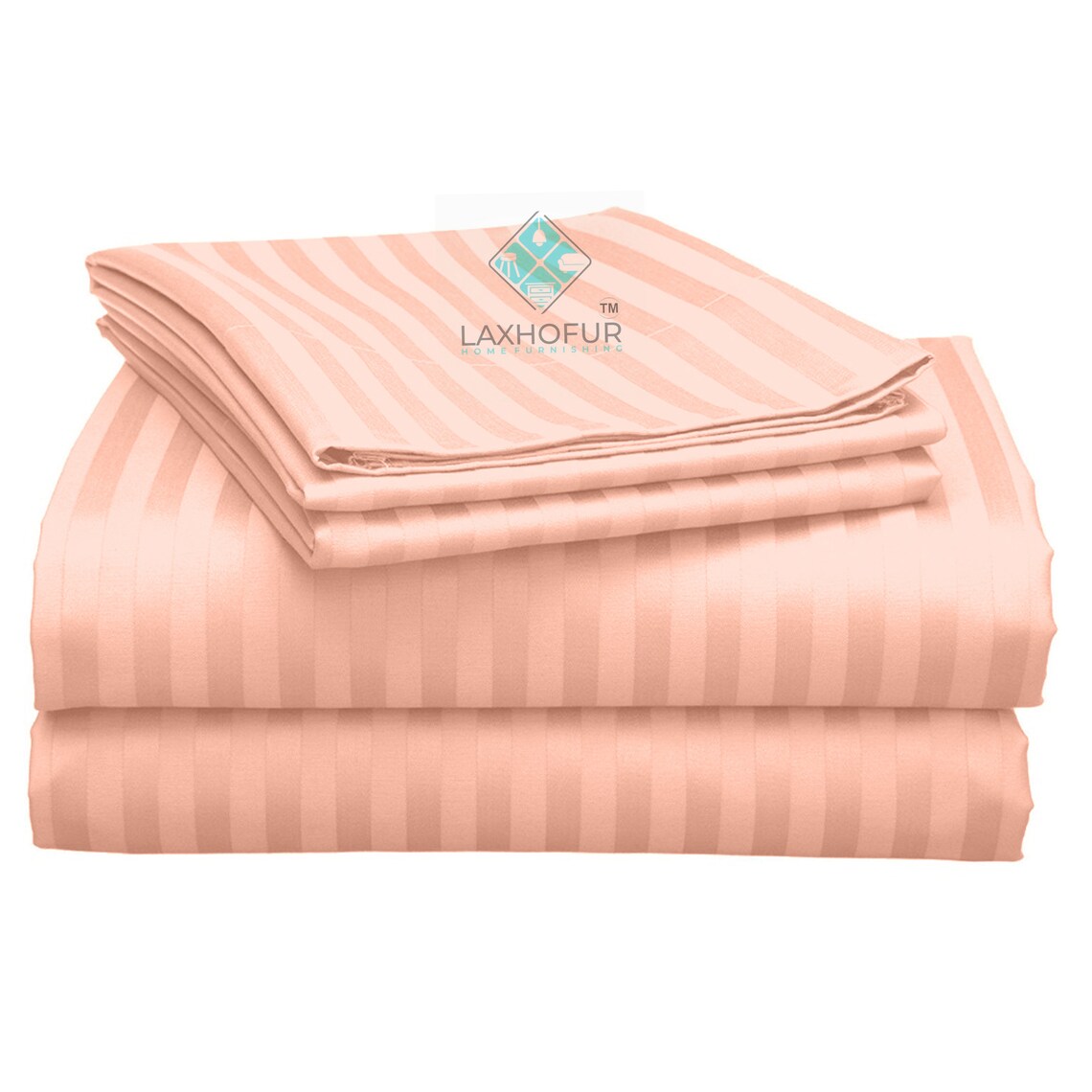 Peach Color King Size Cotton Stripe Flat bedsheet 250 TC With Etsy