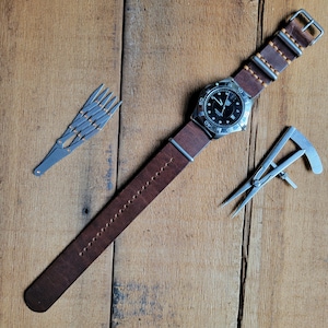 USA Handmade Horween Dublin Brown Nut Leather NATO Watch Strap Full Grain One Piece Zulu Pass Through 16 17 18 19 20 21 22 24 mm Custom
