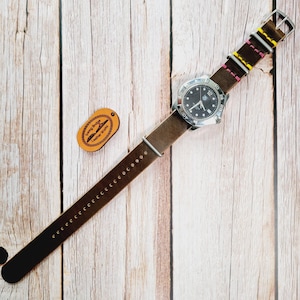 USA Handmade Horween Chromexcel Olive Leather NATO Watch Strap Full Grain One Piece Zulu Pass Through 16 17 18 19 20 21 22 24 mm Watch Band