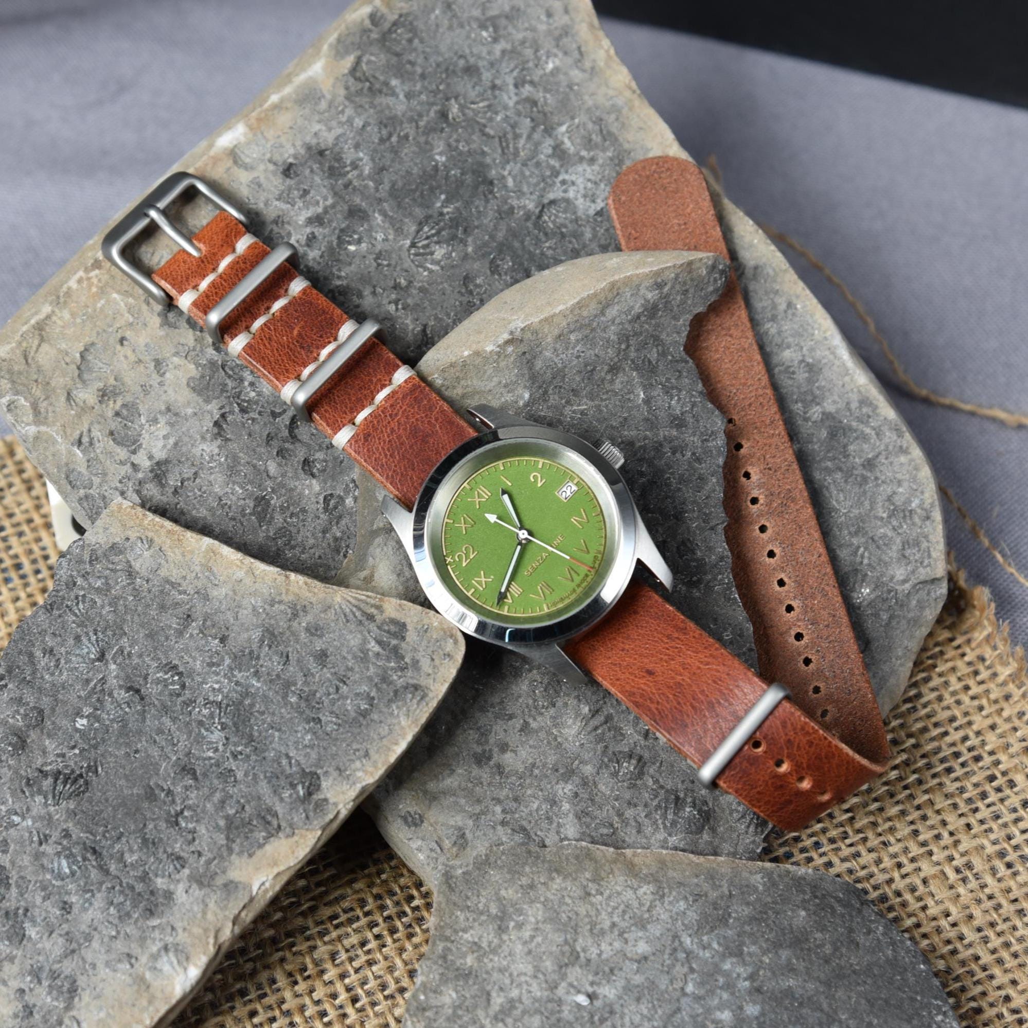 Leather NATO-Style Watch Strap - Handmade in the USA - Horween Full Grain Leather - One-piece - Natural Color