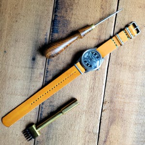 USA Handmade Horween MLB Baseball Glove Leather NATO Watch Strap Full Grain One Piece Zulu Pass Through 17 18 19 20 21 22 24 mm Gift for Dad
