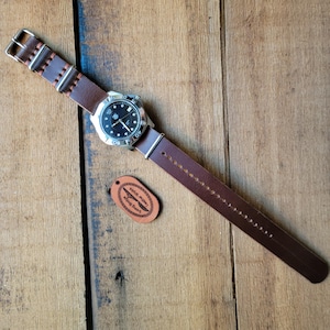 USA Handmade Italian Walpier Conceria NATO Foresta Brown Watch Strap Full Grain One Piece Zulu Pass Through 18 19 20 22 24 mm Gift for Dad