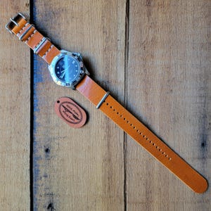 USA Handmade Italian Leather La Bretagna Invecchio Tan NATO Watch Strap Full Grain One Piece Zulu Pass Through 16 18 19 20 21 22 24 mm Dad