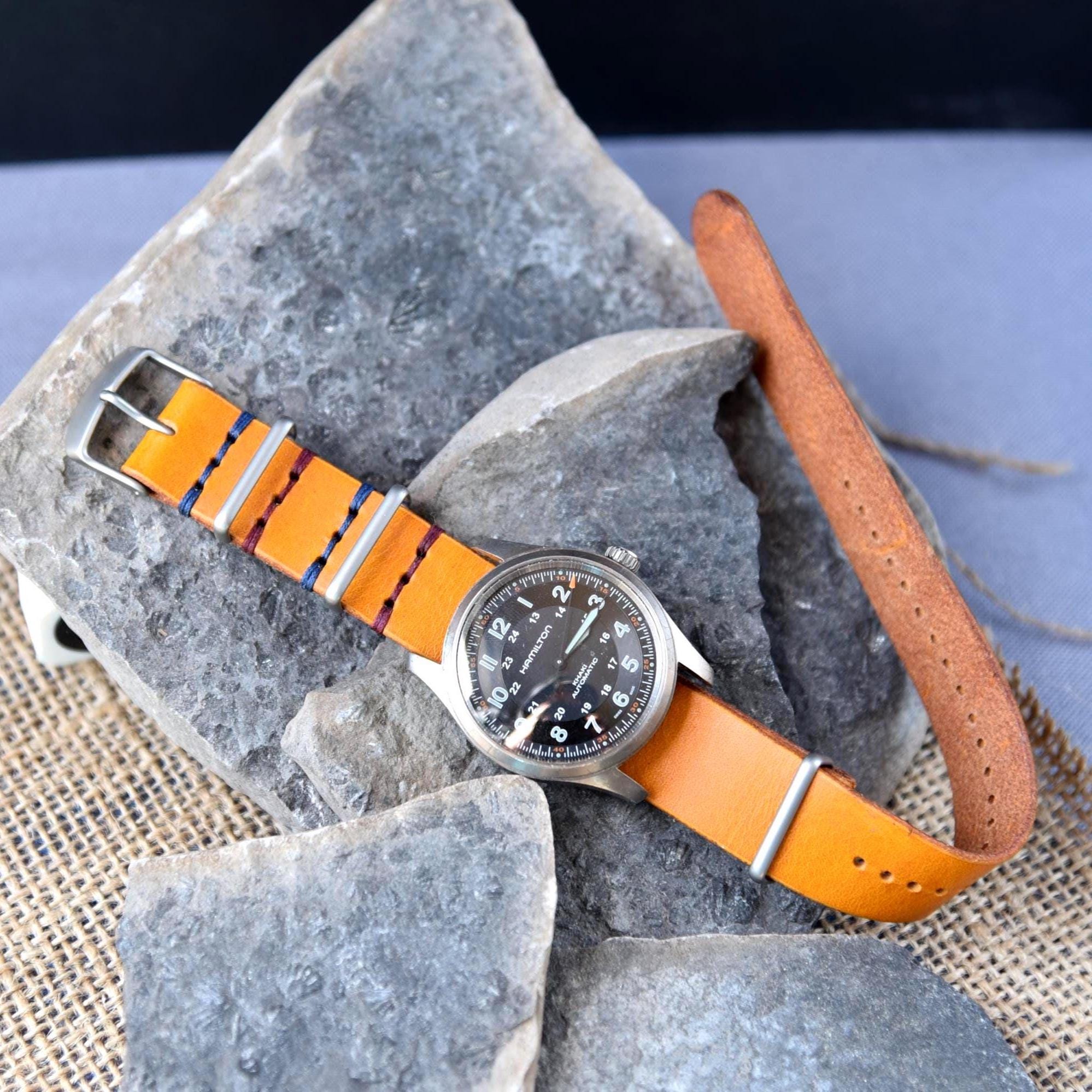 Leather One-Piece Watch Strap - Italian Wapier Conceria - Yellow - Customizable