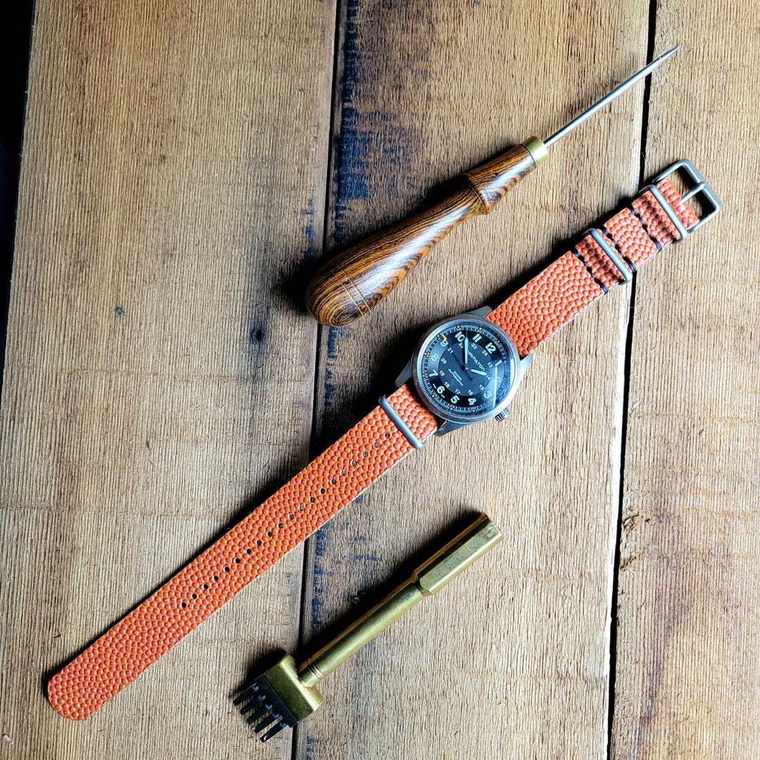 Leather One-piece Watch Strap Horween Basketball Tan