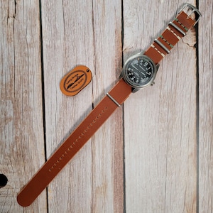 USA Handmade Italian Walpier Conceria NATO Chestnut Watch Strap Full Grain One Piece Zulu Pass Through 16 18 19 20 21 22 24mm Gift for Dad