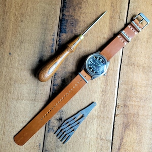 USA Handmade Italian Walpier Conceria NATO Light Brown Watch Strap Full Grain One Piece Zulu Pass Through 16 17 18 19 20 21 22 24 mm Dad Mom