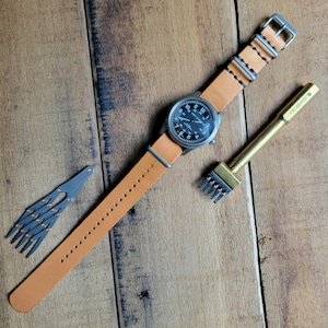 USA Handmade Italian Leather NATO Watch Strap – Natural Tan Walpier Conceria | Zulu One-Piece Pass Through | 16–24mm Sizes | Gift for Him