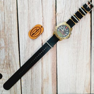 Handmade Italian Leather NATO Watch Strap – Full Grain Walpier Conceria – One-Piece Zulu Pass Through – Black – Gift – Multiple Sizes