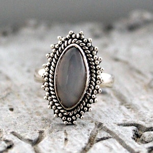 Marquise Grau Mondstein Ring, Sterling Silber himmlischen Schmuck, handgemachte Boho Designer Ring