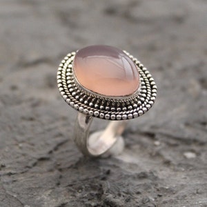Silver Pink Chalcedony Ring, 925 Sterling Silver Stone Ring, Designer Handmade Silver Ring, Women Jewelry, Bridesmaid Gift, Gift For Her