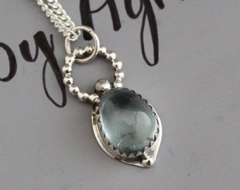 Genuine Aquamarine Sterling Silver Pendant Necklace, March Birthstone, Handmade Gemstone Jewelry
