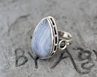 Blue Lace Agate Ring , Sterling Silver Ring , Gemstone Ring , Blue Agate Silver Ring , Agate Jewelry , Birthstone Ring , Promise Ring ,Rings