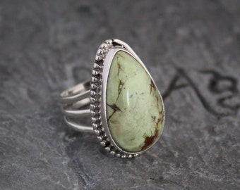 Lemon Chrysoprase Ring Sterling Silver, Bohemian Gemstone Jewelry, Healing Crystal, Handmade Gift for Her