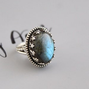 Labradorite Ring, Sterling Silver Ring, February Birthstone Ring, Rainbow Labradorite Designer Ring, Handmade Ring, Women Ring, Gift For Her