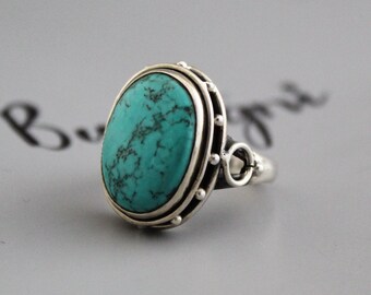 Ovale turkooizen ring, sterlingzilveren boho-ring, statement, handgemaakte edelsteensieraden voor haar