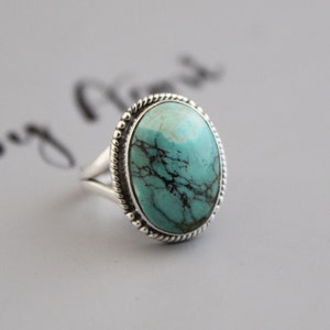 Handmade Oval Turquoise Ring, Sterling Silver Tibetan Jewelry, December Birthstone, Boho Statement Ring