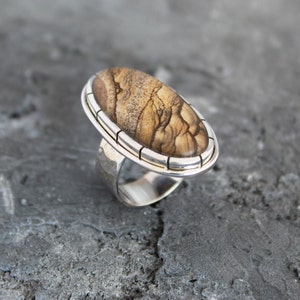 Picture Jasper Ring , 925 Sterling Solid Silver Ring , Handmade Gemstone Ring , Jasper Jewelry , Brown Gem Ring , Gift For Her