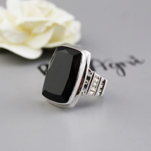 Rectangular Black Onyx Ring: Sterling Silver Stone Jewelry