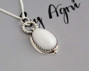White Agate Necklace, Sterling Silver Pendant, White Lace Agate, Bridesmaid Necklace, White Stone Pendant, Wedding Jewelry, Gift for Her
