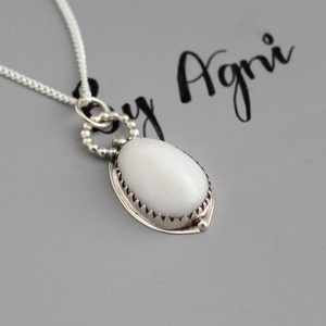 White Agate Necklace, Sterling Silver Pendant, White Lace Agate, Bridesmaid Necklace, White Stone Pendant, Wedding Jewelry, Gift for Her