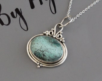 Turquoise Necklace, 925 Sterling Silver Pendant, Handmade Jewelry, Gift For Her, Wedding Jewelry, Vintage Style, Anniversary Gift, Boho