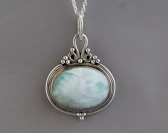 Larimar Necklace, 925 Sterling Silver Pendant, Handmade Jewelry, Gift For Her, Wedding Jewelry, Vintage Style, Anniversary Gift, Boho