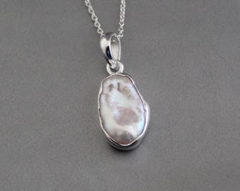 925 Sterling Silver Minimalist Pearl Necklace, Dainty Keshi Pearl Necklace, Handmade Jewelry, Wedding Jewelry, Bridesmaid Gift, Gift For Her