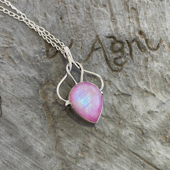 Rainbow Moonstone Necklace sterling Silver Pear Moonstone Pendant pink Moonstone Necklace healing Crystal Necklace statement Necklace gift Etsy Canada