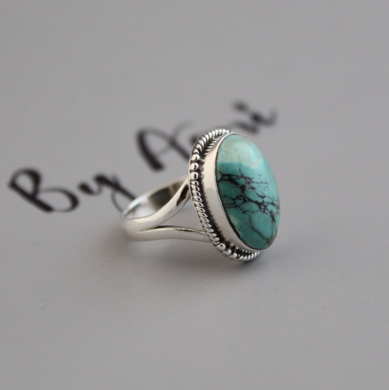Tibetan Turquoise Ring, 925 Sterling Silver Ring, Handmade Ring