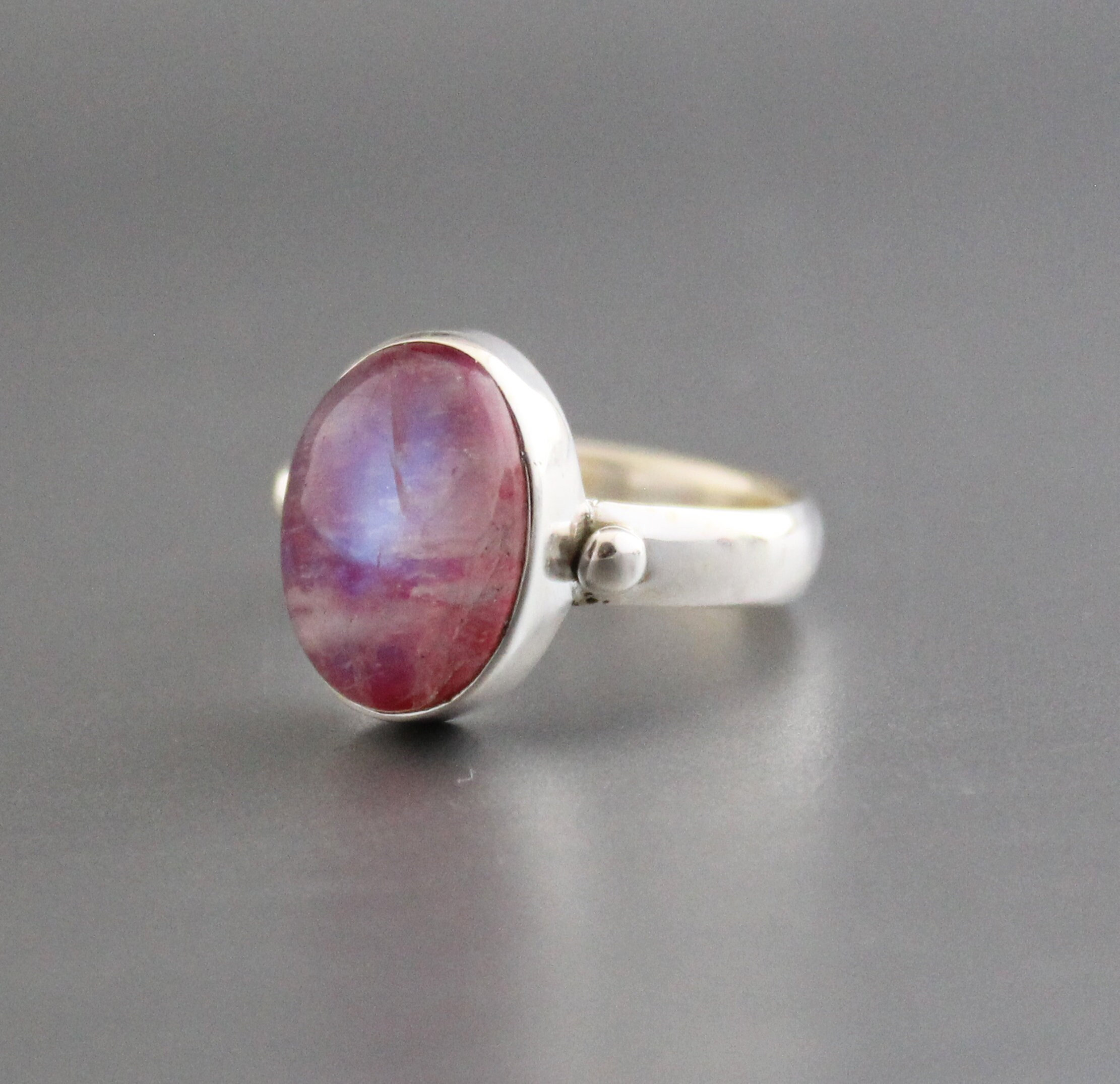 ピンクムーンストーンリング、ハンドメイド925スターリングシルバー