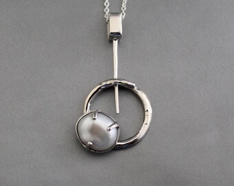 Natuurlijke Keshi-parelketting, ronde hanger ketting in sterlingzilver, unieke designer parelhanger, cadeau bruidsmeisje