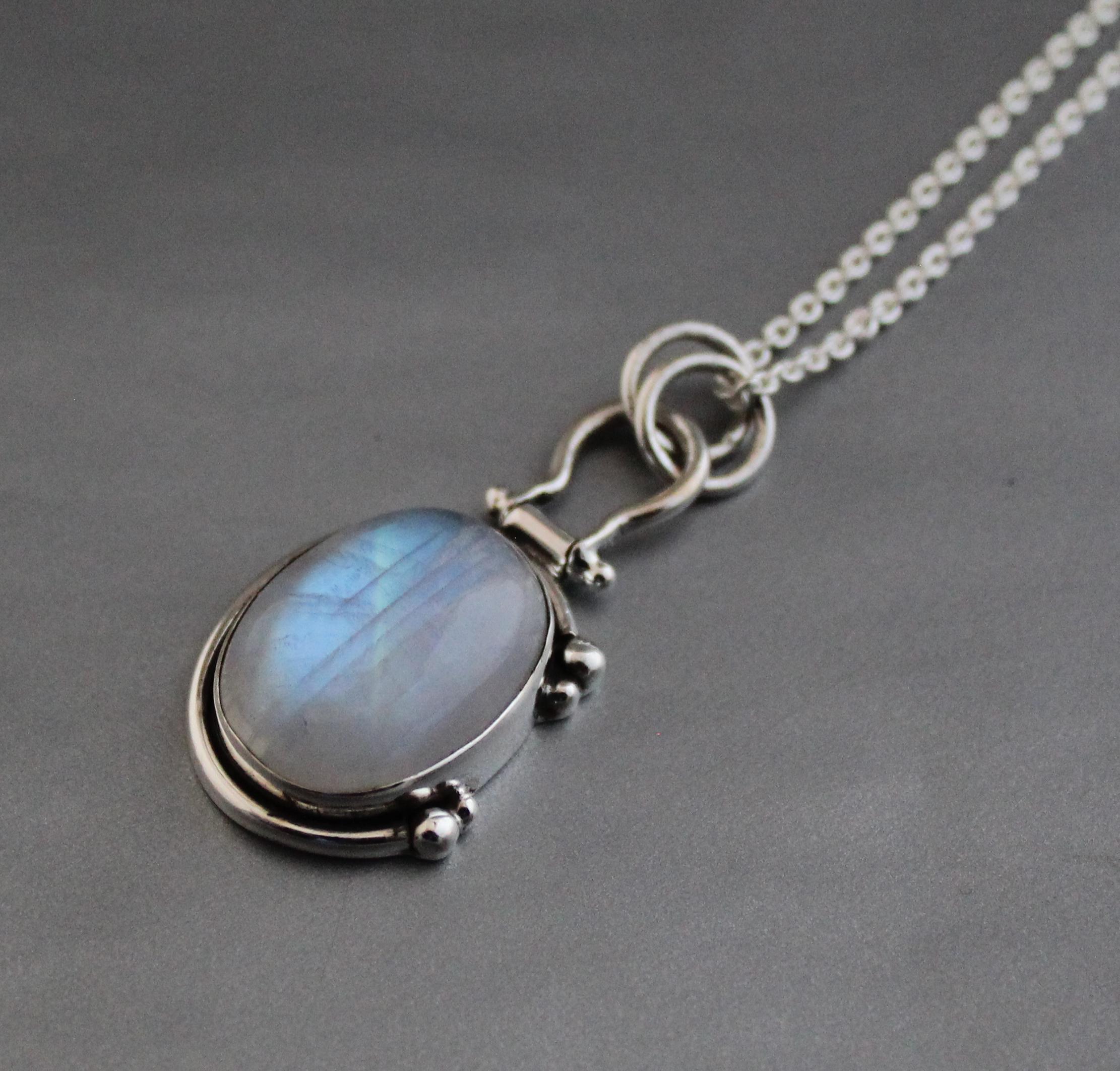Jeweloporium Collana Boho In Argento 925 Fatto A Mano Con Pietre Di Luna, Lapislazzuli, Onice E Granato