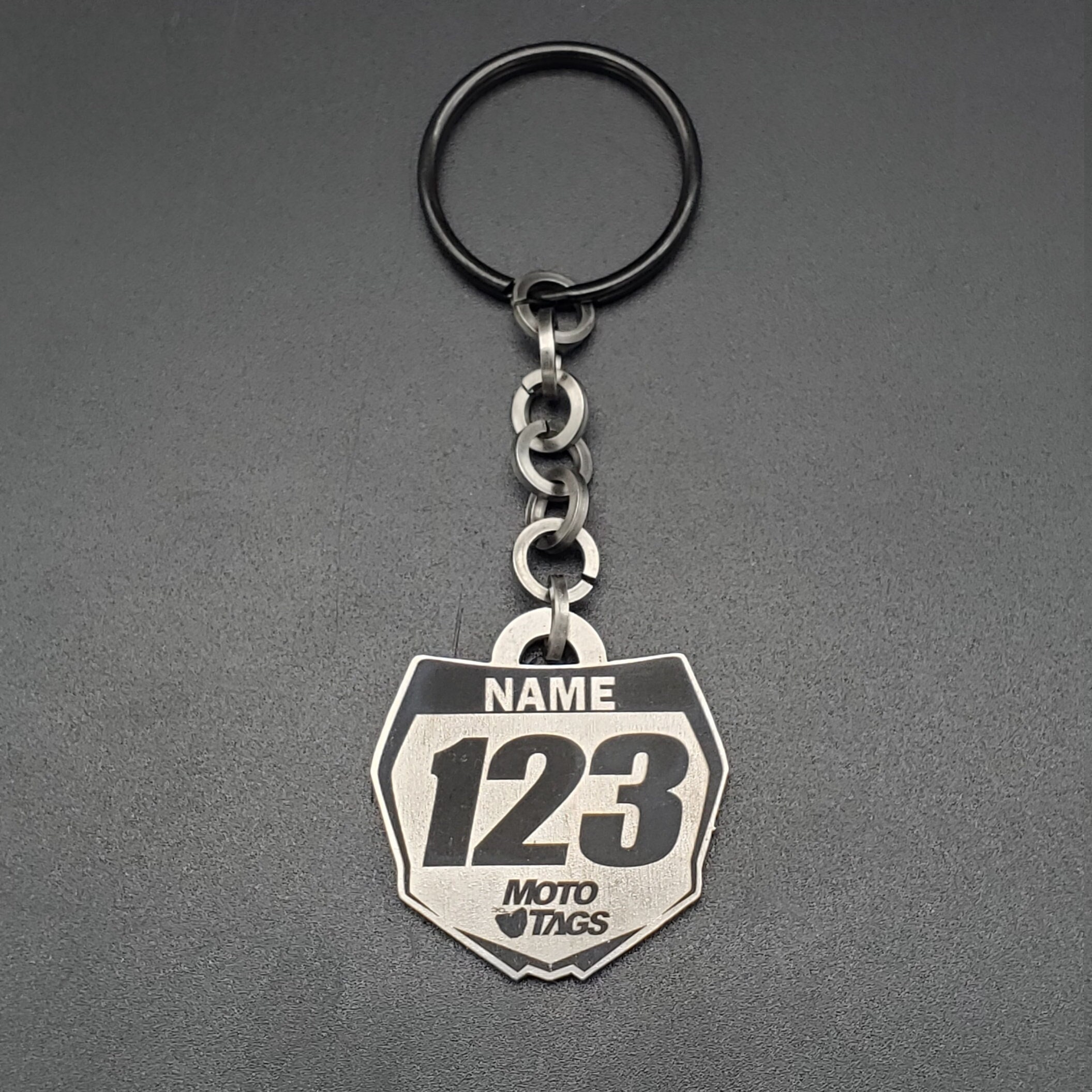 Titanium Dirt Bike Number Plate Keychain with Personalized Graphics