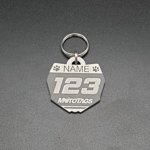 Médaille d'identification pour animal de compagnie en aluminium avec plaque d'immatriculation pour motos tout-terrain avec graphismes personnalisés 2