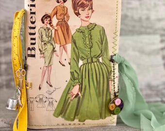 Vintage Sewing theme junk journal, retro sewing pattern handmade book, Little Daisy Grace