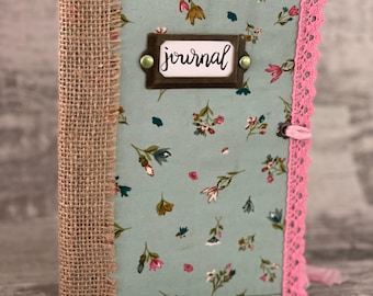 fabric covered floral junk journal, handmade, Little Daisy Grace
