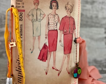 Vintage sewing junk journal, retro pattern cover handmade book, Little Daisy Grace