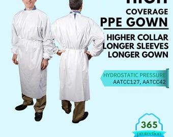 Washable ppe gown, Water aerosol and particle protection for caregivers,  elastic-cuff, AATCC127 AATCC42
