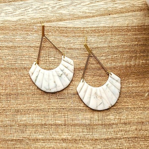 MARBLED FAN EARRINGS | Gold | Lightweight | Handmade | Hypoallergenic | Chic | Neutral