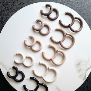NEUTRAL HOOPS | lightweight hoop earrings | matte or gloss | hypoallergenic | statement earrings | handmade