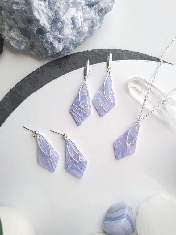 LAVENDER BLUE Earrings/necklace Silver Lightweight Faux