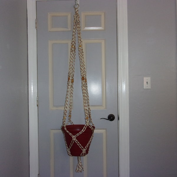 Long Macrame custom plant holder, 55".  Made with 6mm Indian Corn colored polyolefin rope.