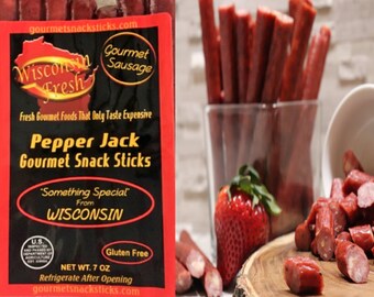 Wisconsin Pepper Jack Cheese Gourmet Beef Sticks - Buy The Best Snack Sticks Online - Delicious Sausage Gifts - Wisconsin Made Sausage