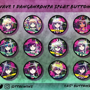 Danganronpa Splat Buttons (junko enoshoshima, Komaeda Nagito, Kokichi Ouma, Mikan Tsumiki, Kyoko Kirigiri)