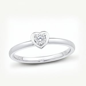 Sterling Silver Heart Moissanite Ring | Simple Dainty Engagement Promise Ring | Minimalist 3mm Moissanite Jewelry for Women 925 Silver Gift