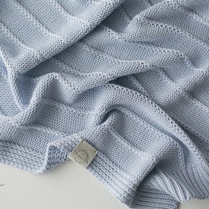 Organic Merino wool baby blanket Knitted merino wool baby blanket Baby blanket Merino Blanket Natural Wool, Baby Shower Gift Blue