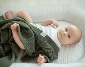 Knitted Baby Blanket 100 % Natural Cotton, Minimalistic Baby Shower Gift, Baby Birthday Gift, Personalized Newborn Soft Stroller Blanket
