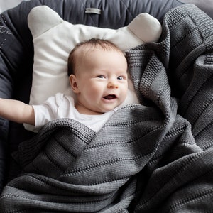 Organic Merino wool baby blanket Knitted merino wool baby blanket Baby blanket Merino Blanket Natural Wool, Baby Shower Gift Dark grey